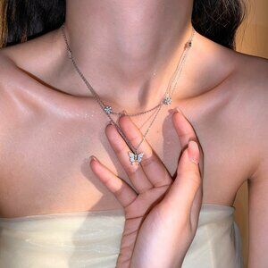 925 Sterling Silver Layered Butterfly Necklace by Wishlilly